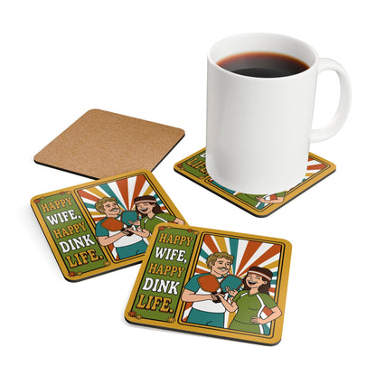 Happy Wife Pickleball Happy Life Corkwood Coaster Set