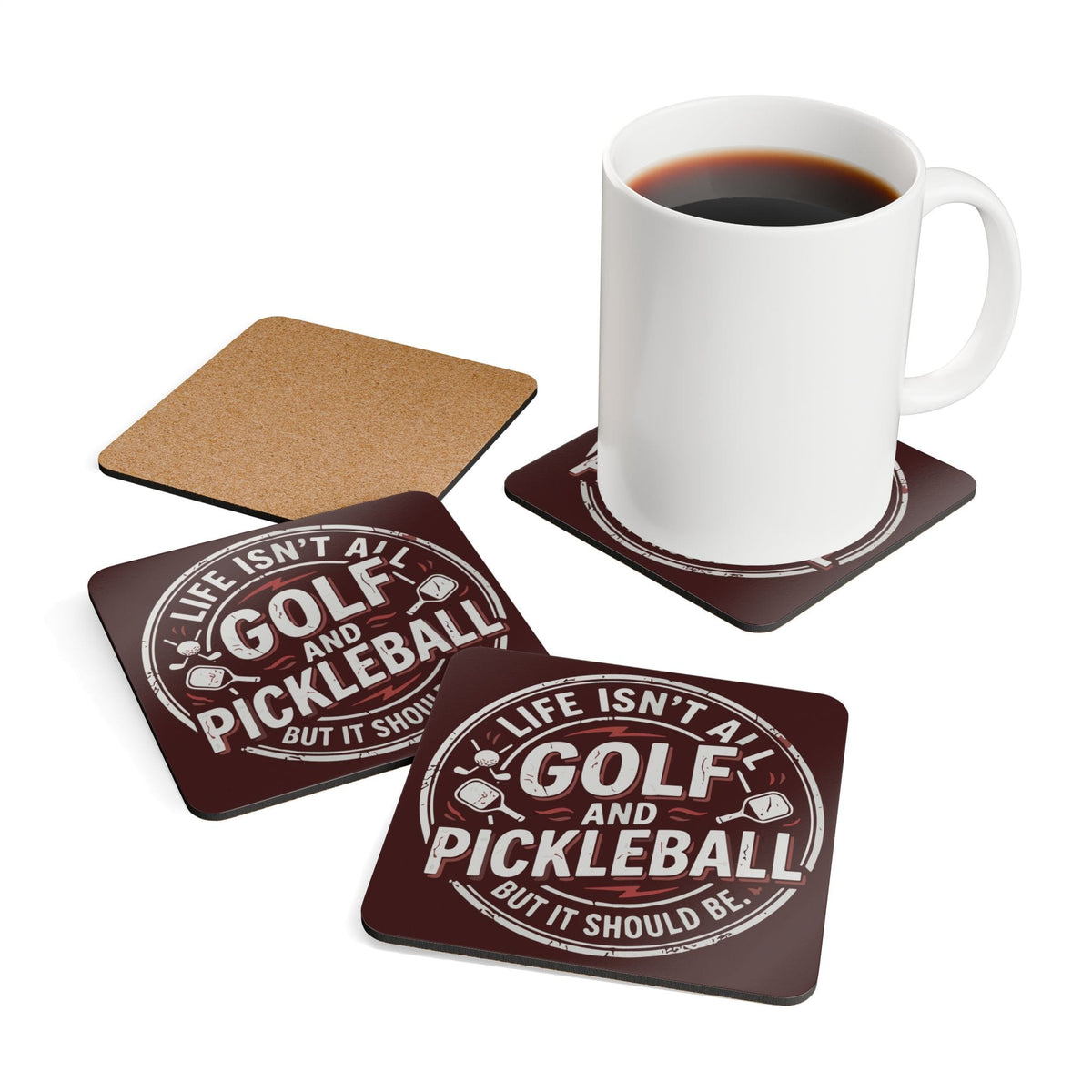 Golf And Pickleball Corkwood Coaster Set