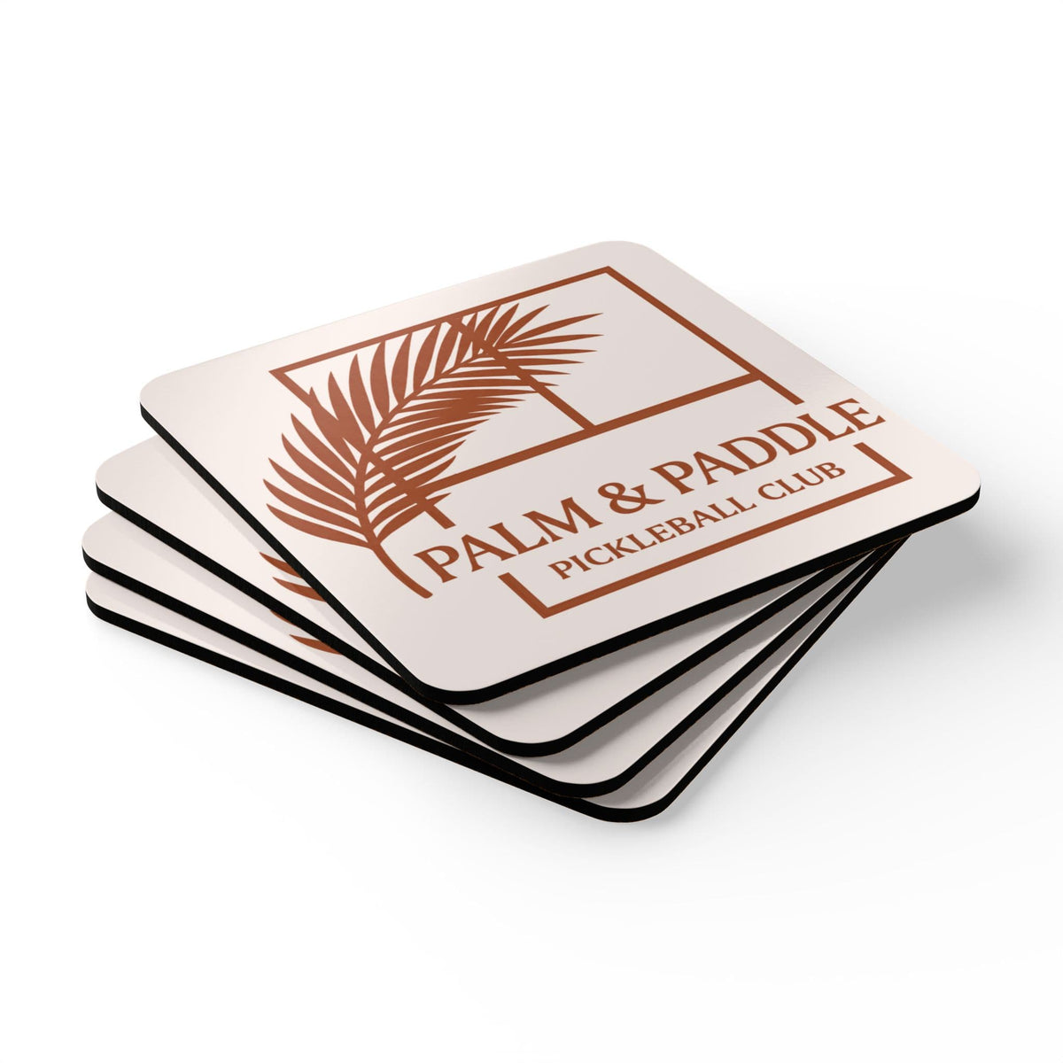 Palm And Paddle Pickleball Club Corkwood Coaster Set