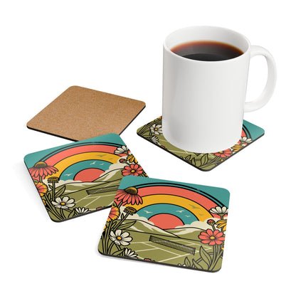 Sunrise Garden Pickleball Court Coaster Set