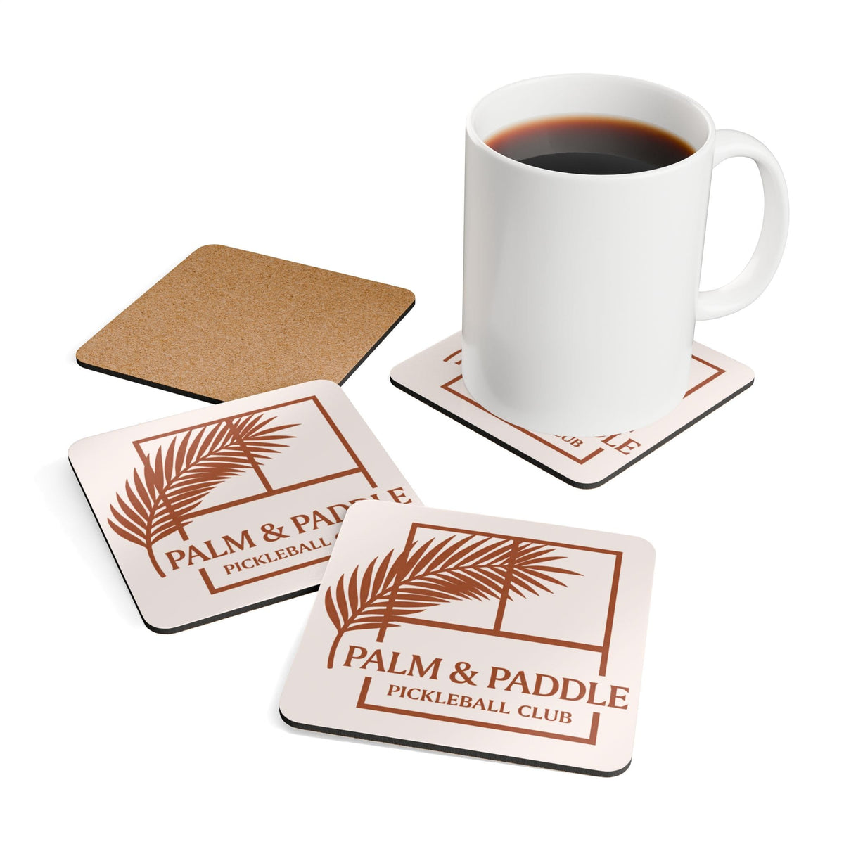 Palm And Paddle Pickleball Club Corkwood Coaster Set