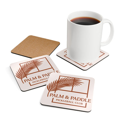 Palm And Paddle Pickleball Club Corkwood Coaster Set