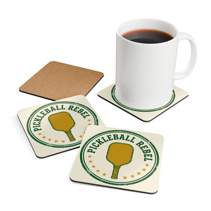 Pickleball Rebel Corkwood Coaster Set