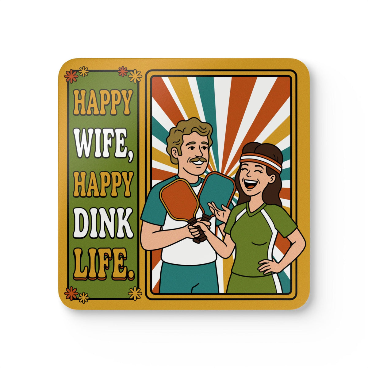 Happy Wife Pickleball Happy Life Corkwood Coaster Set