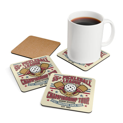 55 Plus Pickleball League 1968 Corkwood Coaster Set