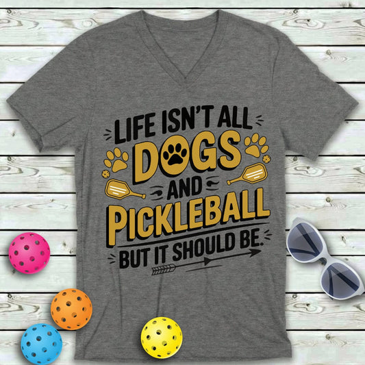 Dogs And Pickleball  V-Neck Tee