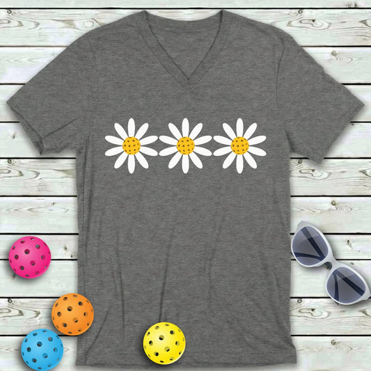 Triple Daisy Floral Pickleball  V-Neck Tee