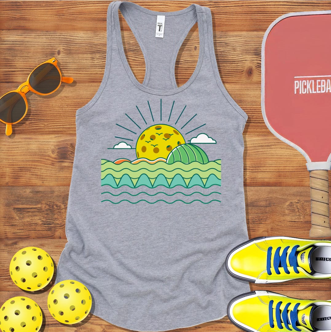 Sunrise Over Ocean Pickleball  Racerback Tank Top