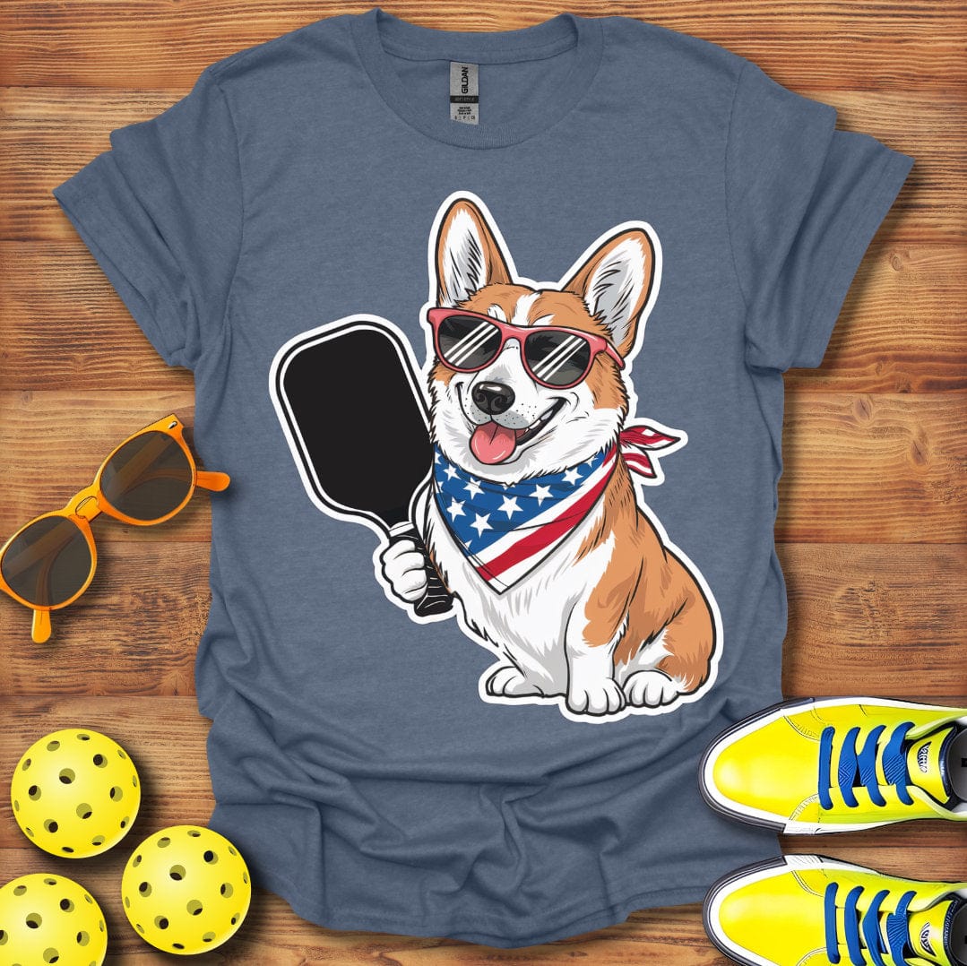 Patriotic Corgi Pickleball Dog T-Shirt