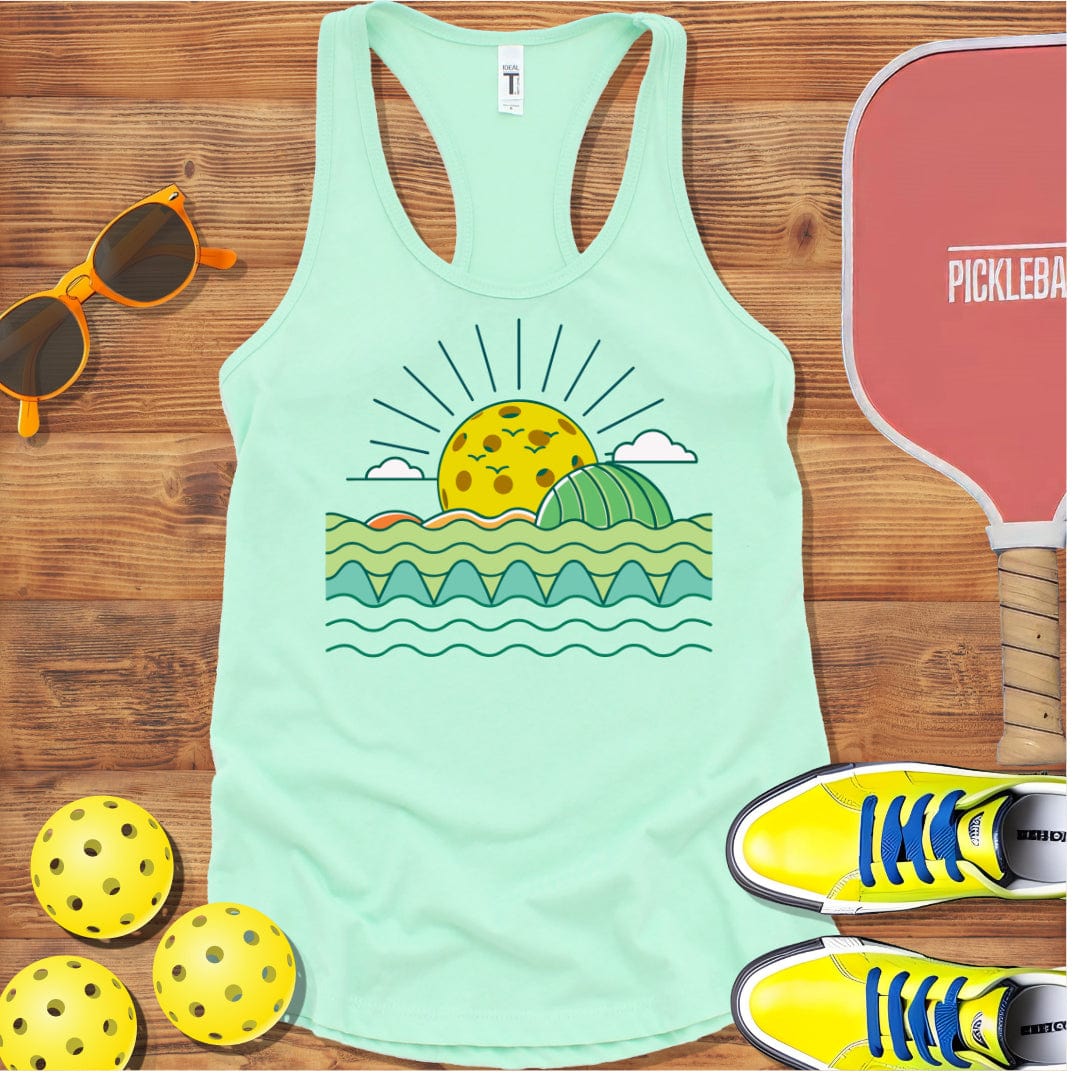 Sunrise Over Ocean Pickleball  Racerback Tank Top