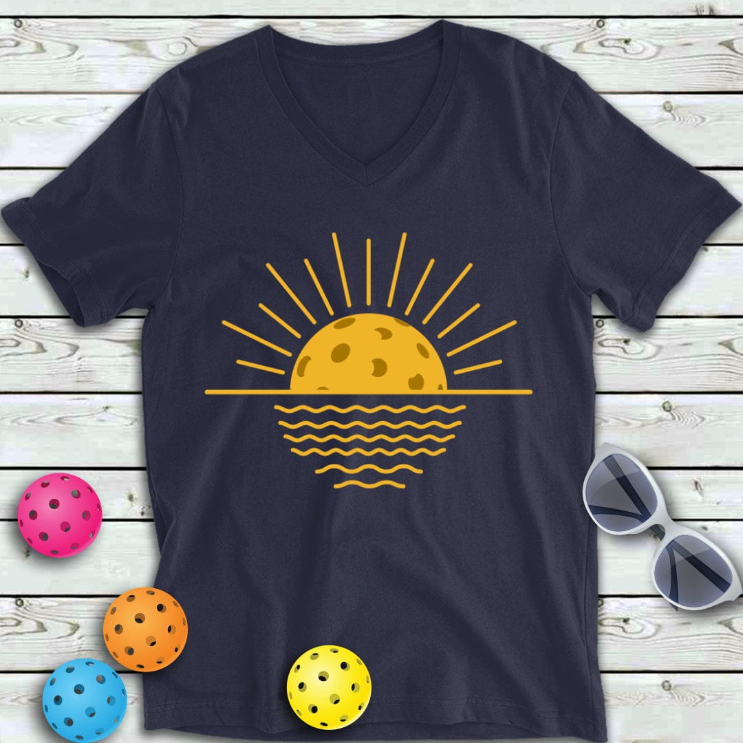 Pickleball Sunset Over Water V-Neck Tee
