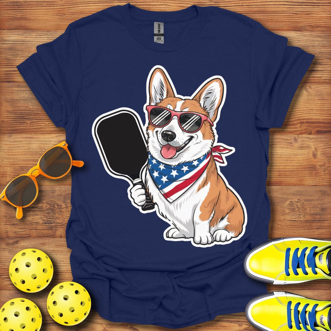 Patriotic Corgi Pickleball Dog T-Shirt