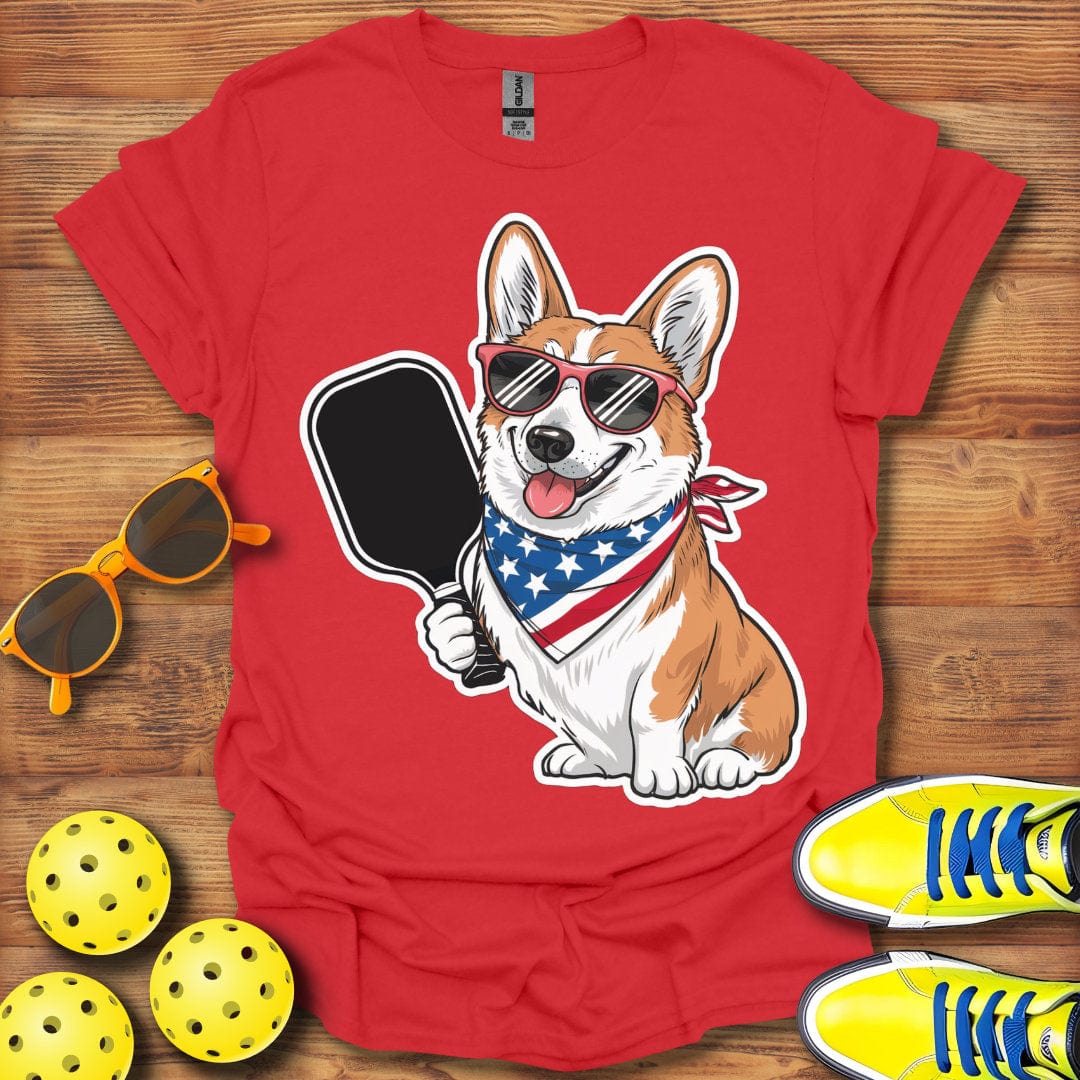 Patriotic Corgi Pickleball Dog T-Shirt