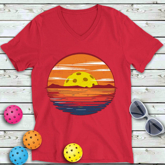 Distressed Sunrise Pickleball V-Neck Tee