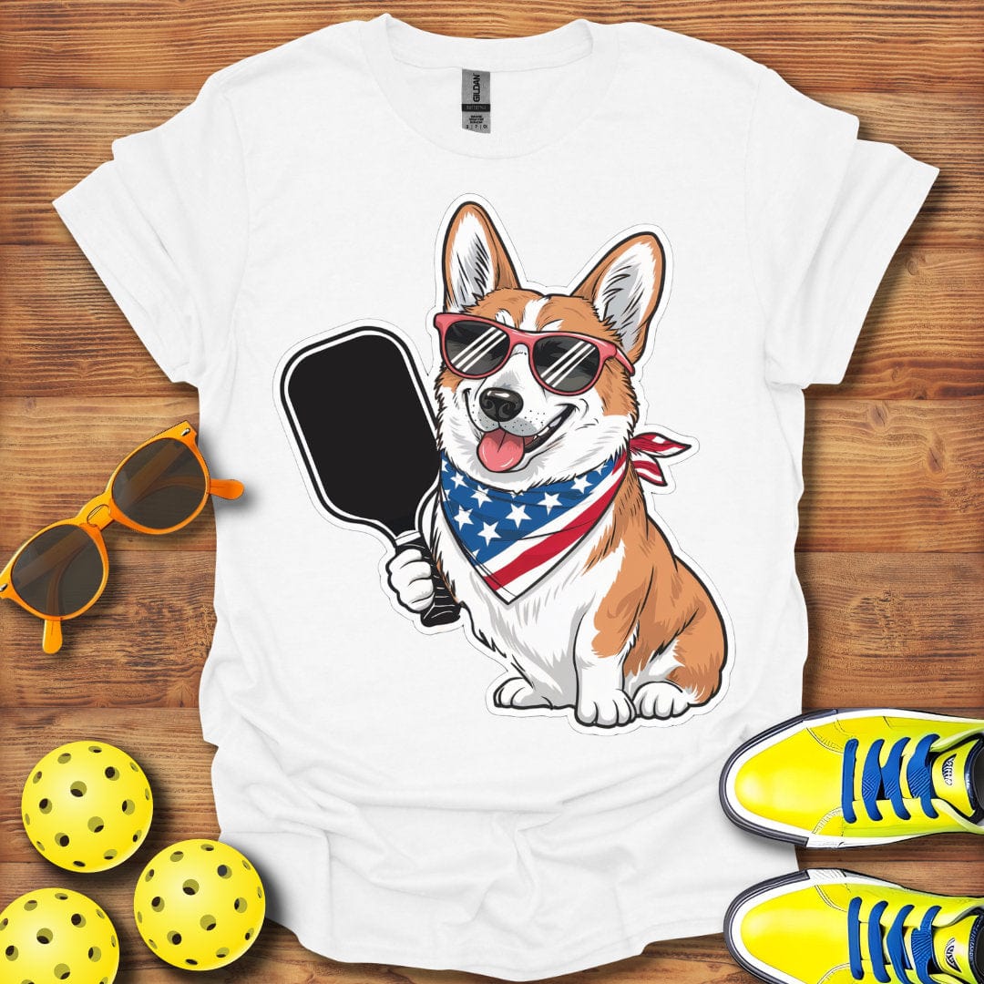 Patriotic Corgi Pickleball Dog T-Shirt
