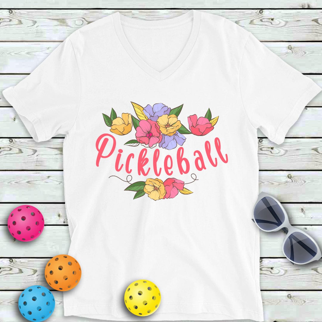 Floral Swag Pickleball  V-Neck Tee