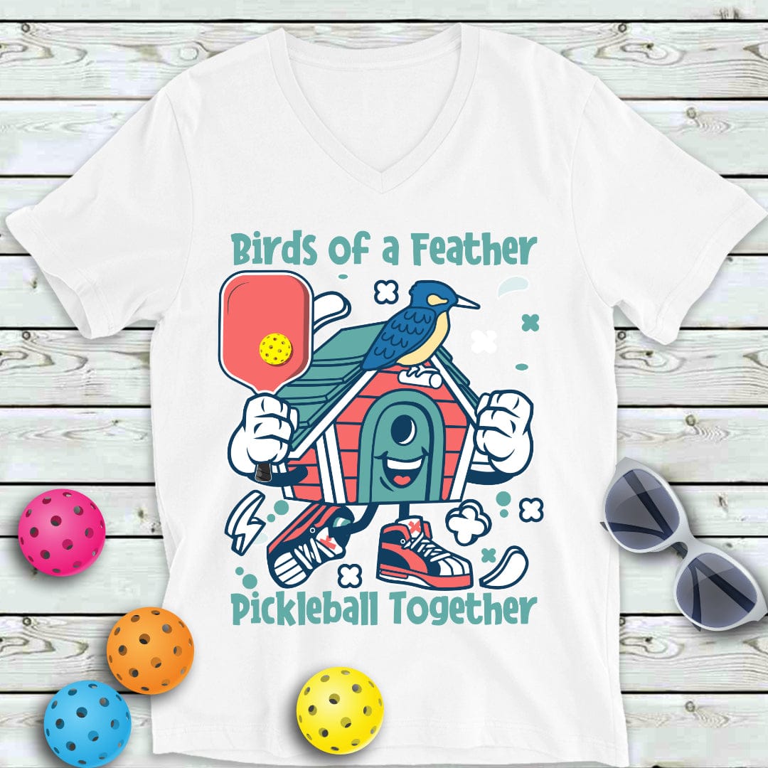 Birds Os A Feather Pickleball V-Neck Tee